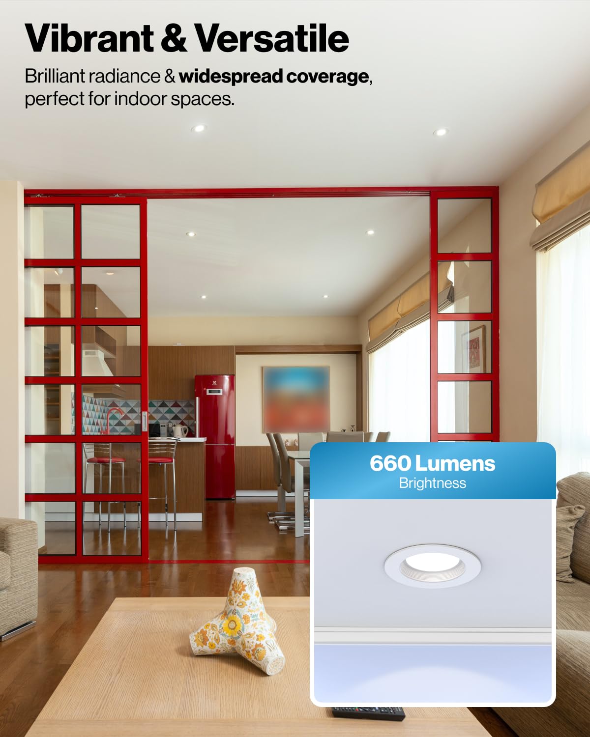 Sunco dimmable downlight with 3000K warm white for cozy living spaces.