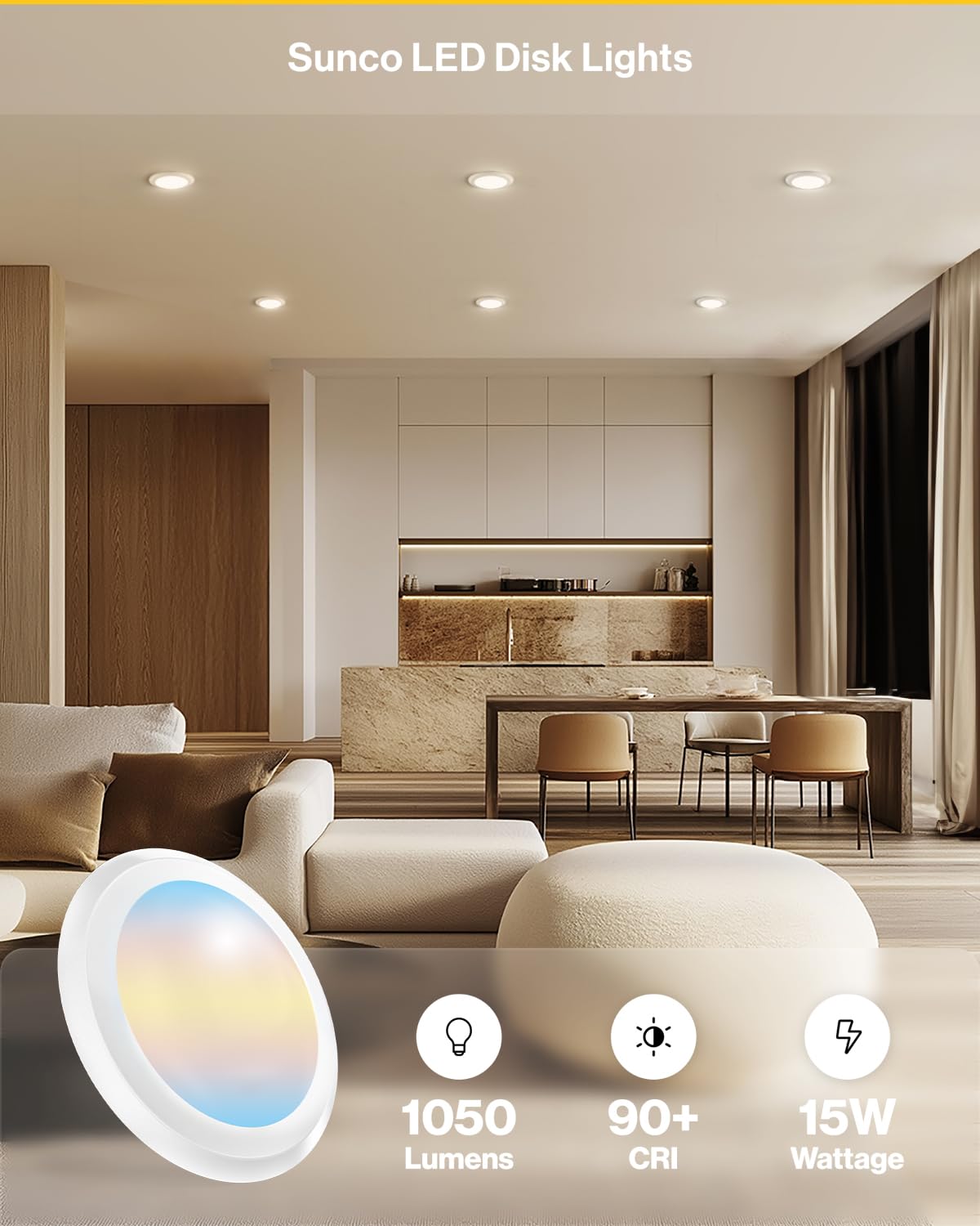 Sunco LED disc light with dimming control for customizable ambiance.
