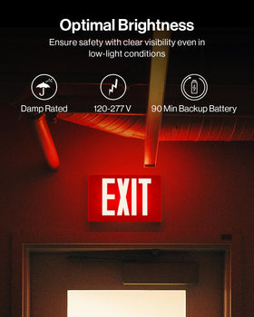 Sunco exit sign back view highlights double-sided design for two-way visibility.