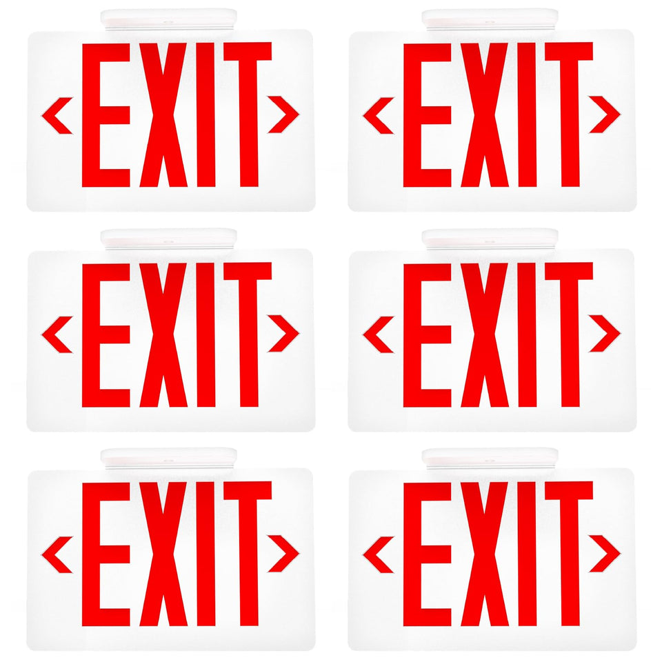 Sunco exit sign front view shows red 6-inch letters for clear visibility in corridors.