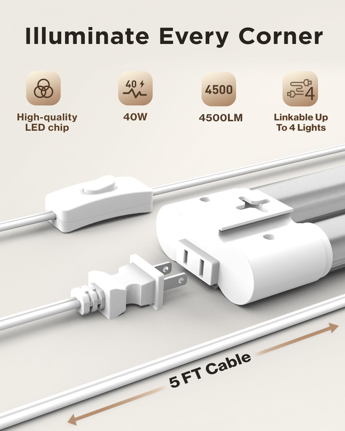 Sunco Lighting 4ft daisy-chain setup demonstrates easy expansion for larger spaces