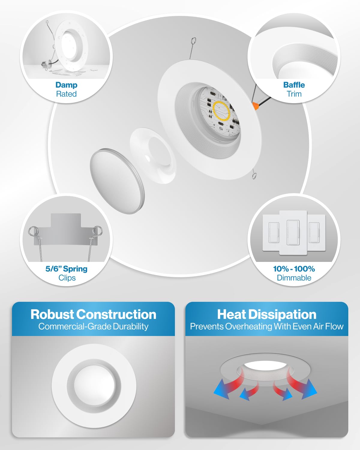 Sunco Lighting 1050 lumens, 13W downlight delivering bright daylight at 5000K.