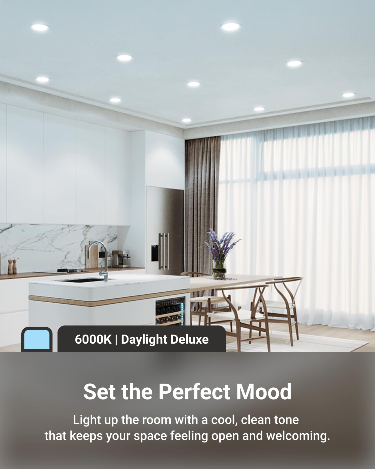 Sunco Lighting 12-pack recessed 6-inch dimmable in-use demonstrates mood-adjustable brightness.