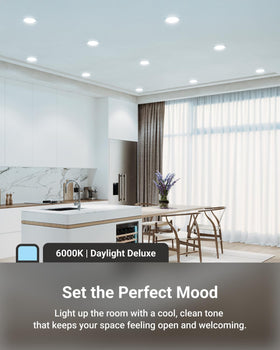 Sunco Lighting 12-pack recessed 6-inch dimmable in-use demonstrates mood-adjustable brightness.