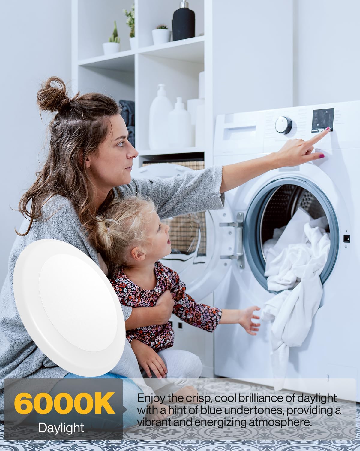 Sunco Lighting 6000K daylight LED disk downlight brightening the kitchen area.