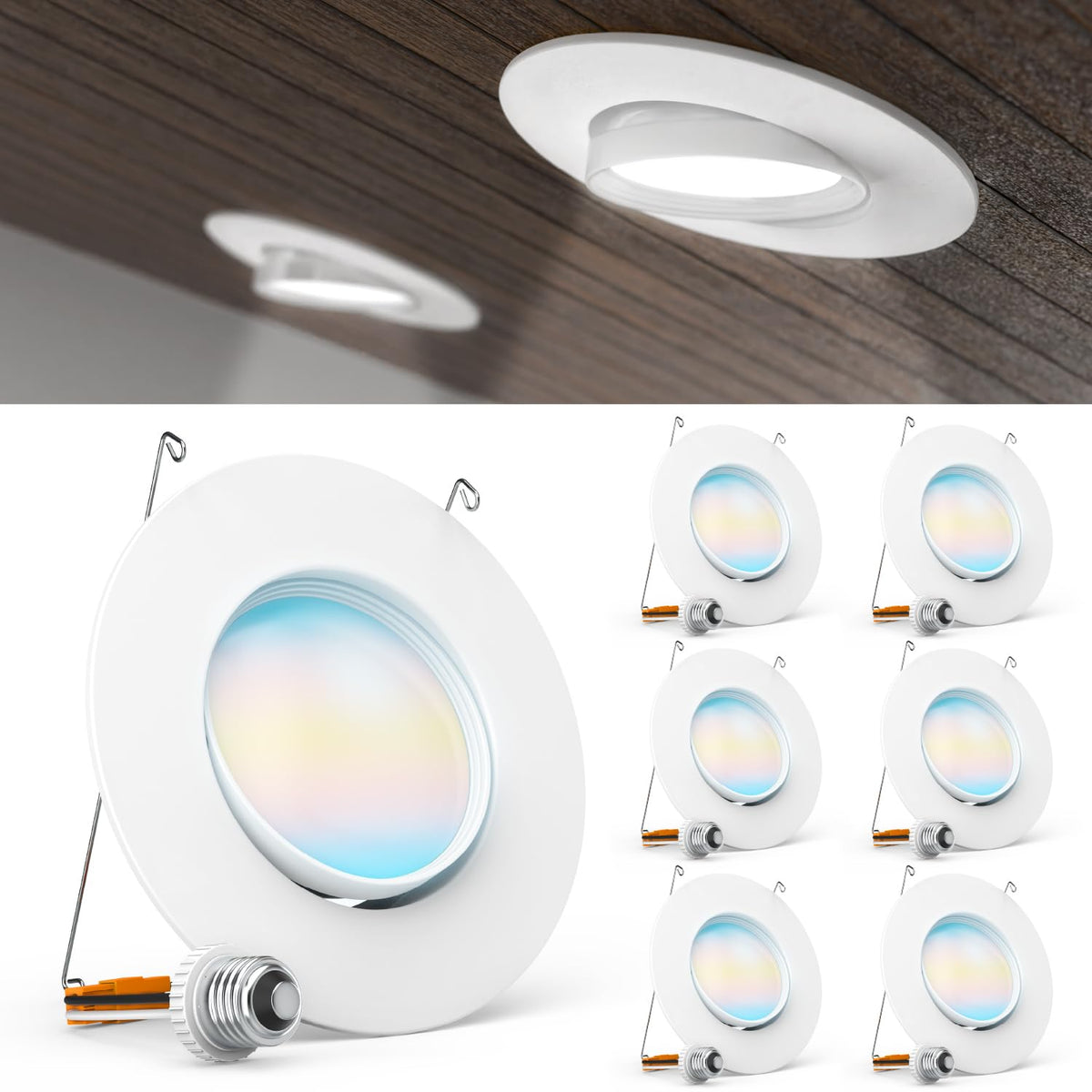 Sunco Lighting six-pack LED can lights with adjustable gimbal for precise accent lighting.