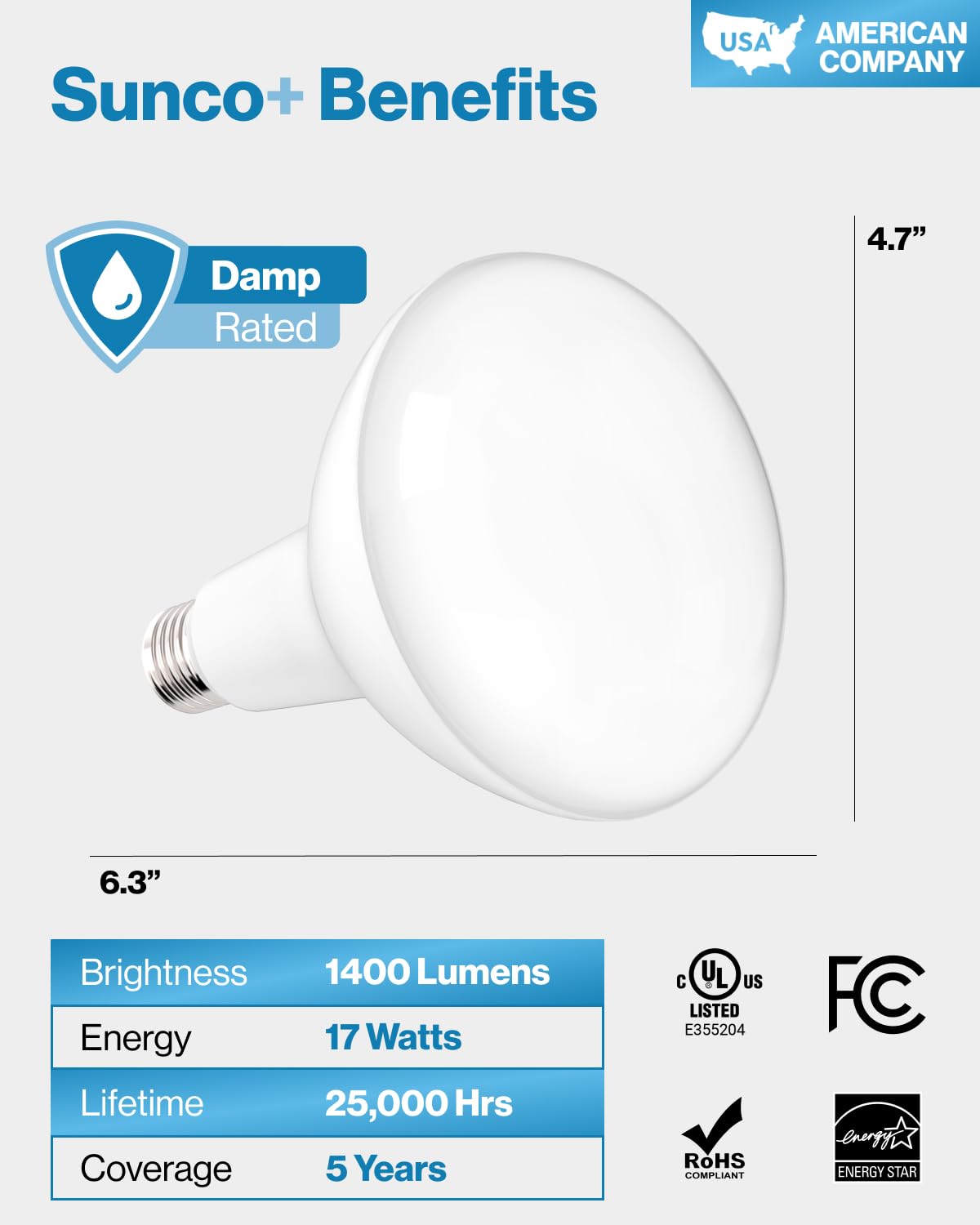 Sunco Lighting BR40 LED bulbs in a kitchen area for clear, warm tones.