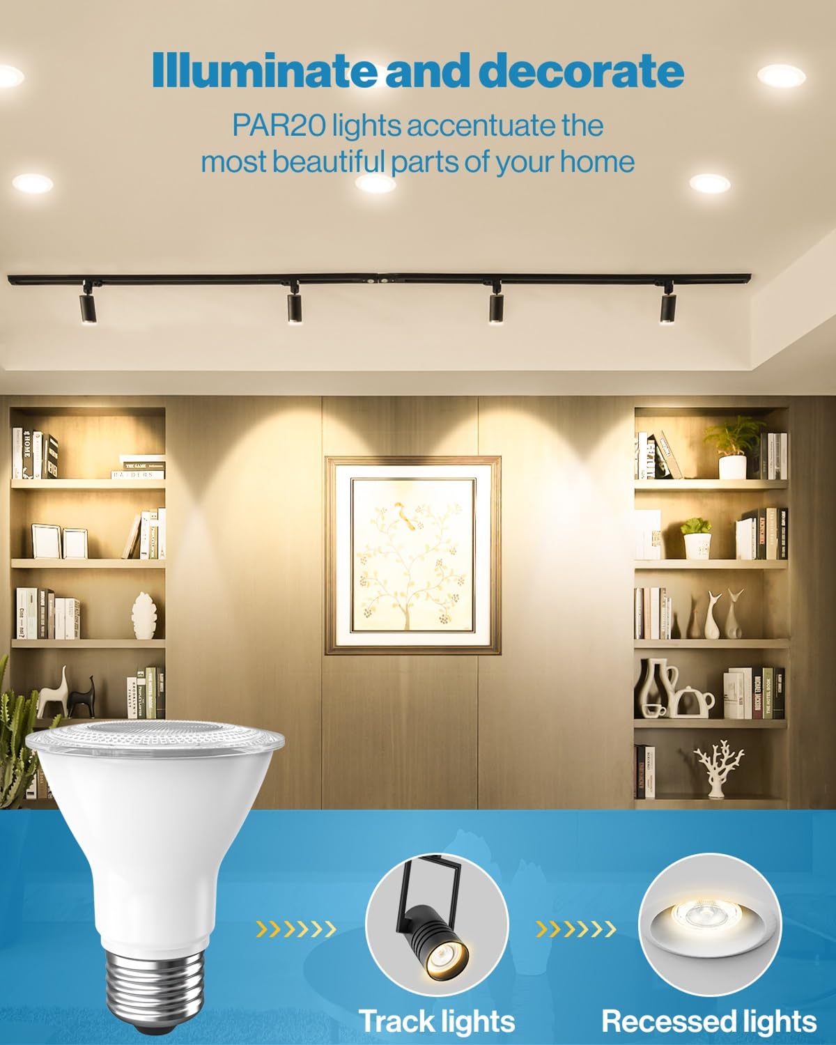 Sunco PAR20 LED dimmable spotlight displayed for versatile mood lighting.