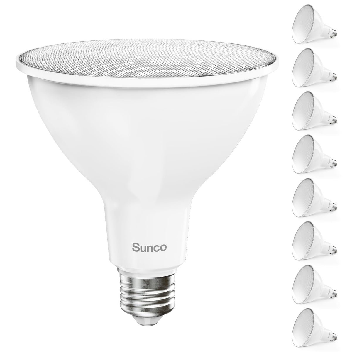 Sunco Lighting PAR38 LED outdoor flood bulb provides bright, even daylight for gardens.
