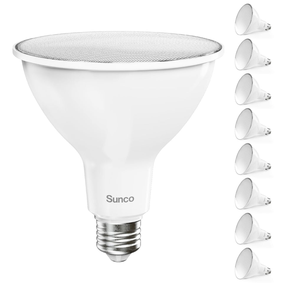 Sunco Lighting PAR38 LED outdoor flood bulb provides bright, even daylight for gardens.