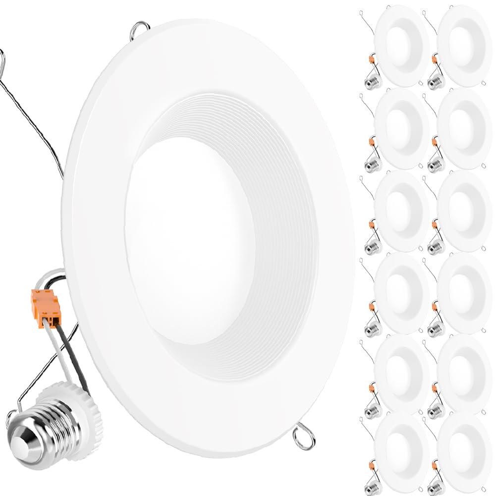 Sunco Lighting retrofit LED downlight with baffle trim seen from the front view.