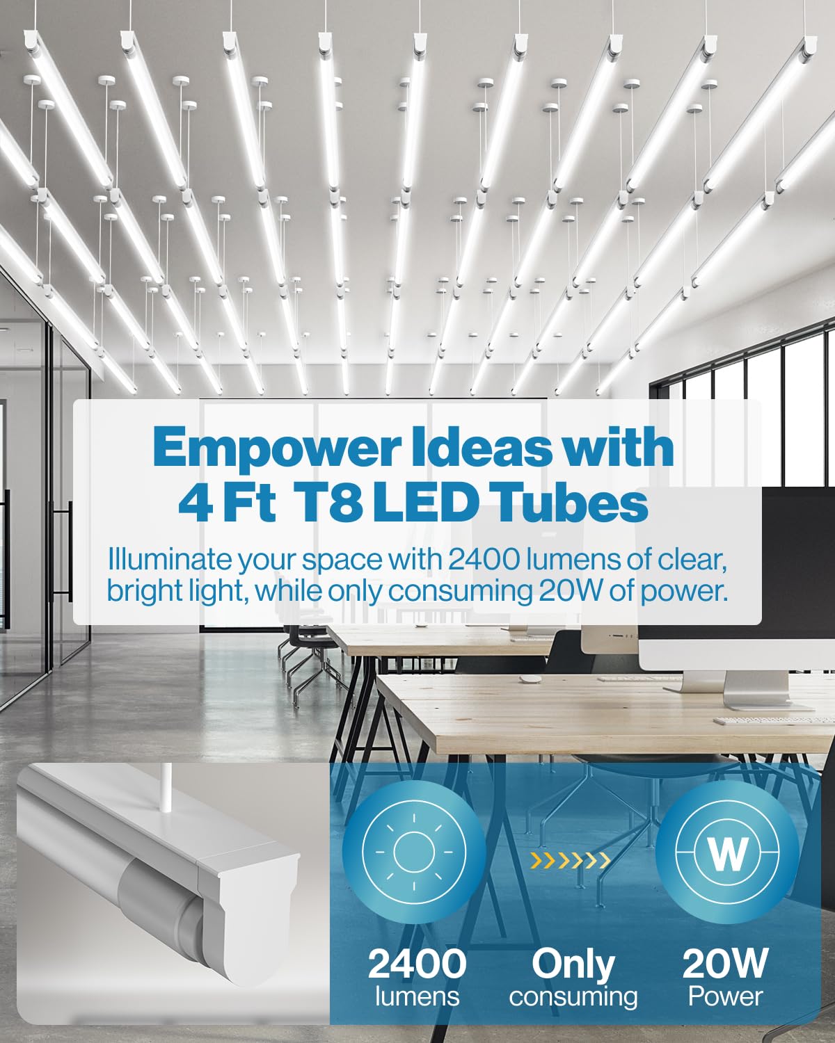 Sunco Lighting Type A+B hybrid T8 LED ideal for plug-and-play or ballast bypass.