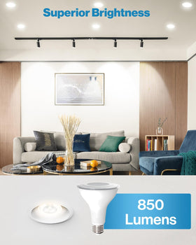 Sunco PAR30 dimmable LED spotlight in a fixture for mood lighting.