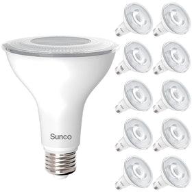 Sunco PAR30 long-neck LED bulb in pack for versatile indoor/outdoor flood lighting.