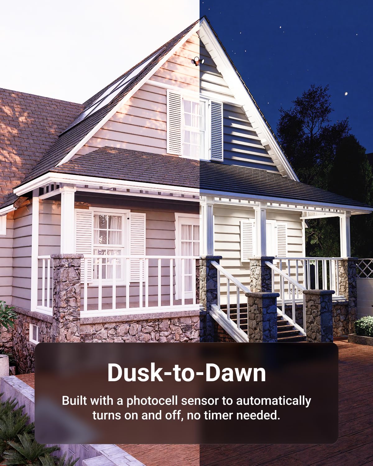 Sunco PAR38 dusk-to-dawn bulb in use providing automatic evening lighting.