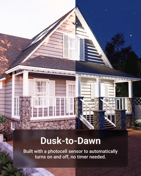 Sunco PAR38 dusk-to-dawn bulb in use providing automatic evening lighting.