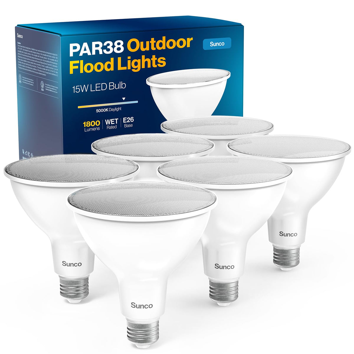 Sunco Lighting PAR38 outdoor flood bulbs pack shows porch illumination.