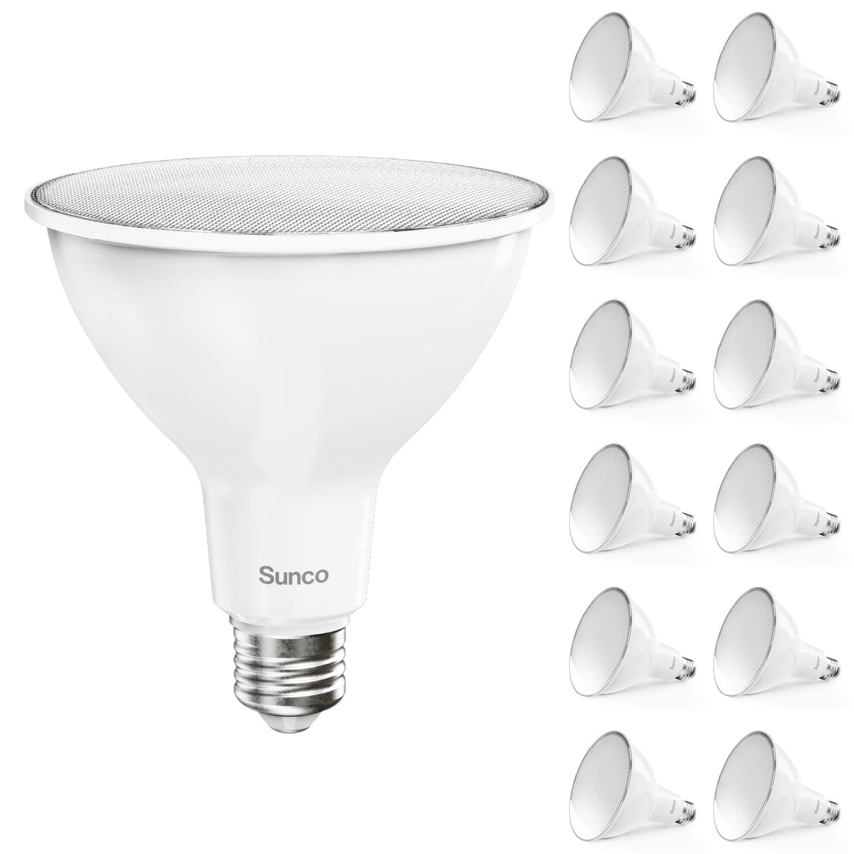 Sunco PAR38 outdoor flood bulbs pack for landscape lighting and curb appeal.