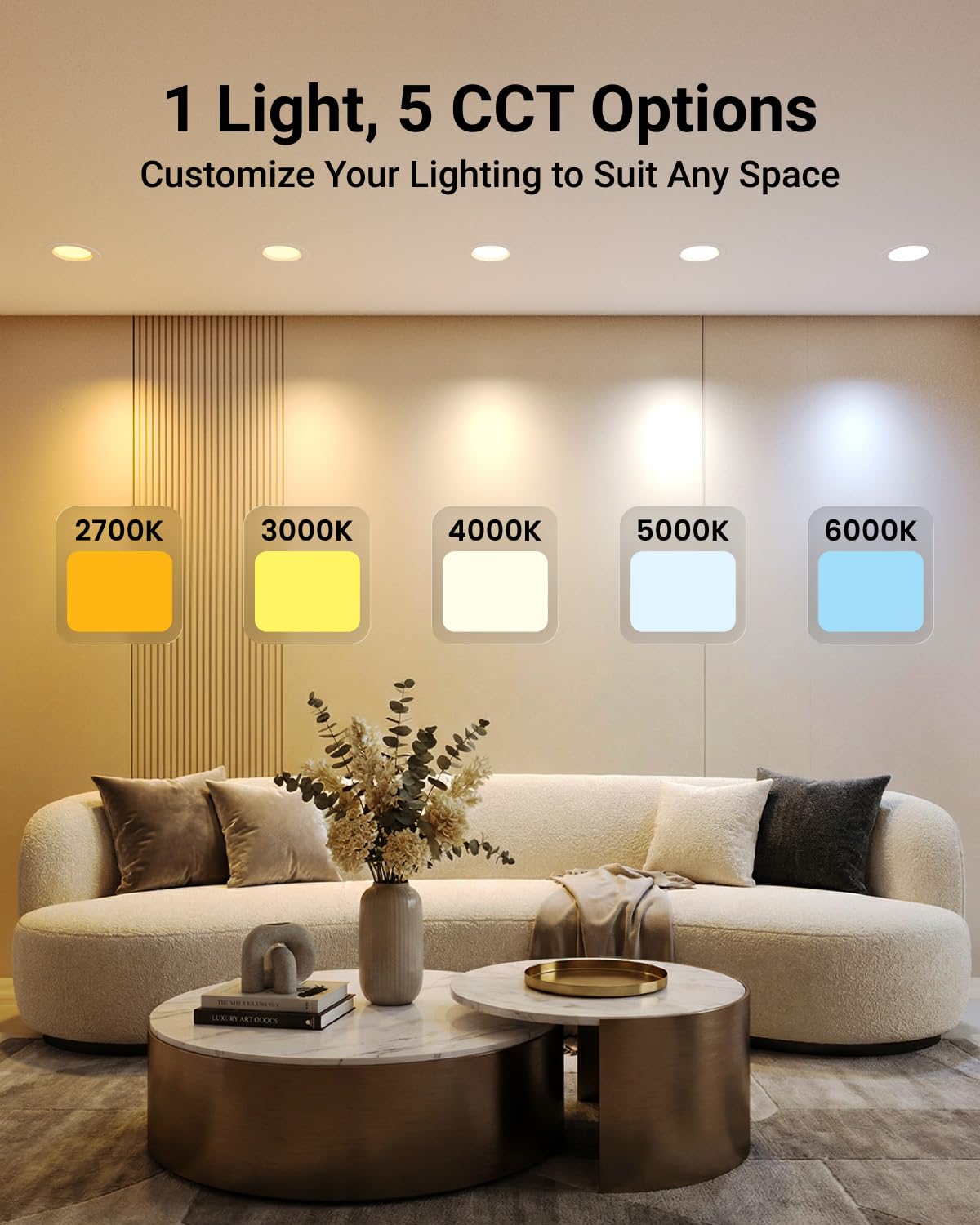 Sunco selectable CCT slider illustrating 2700K to 6000K options for ambiance.
