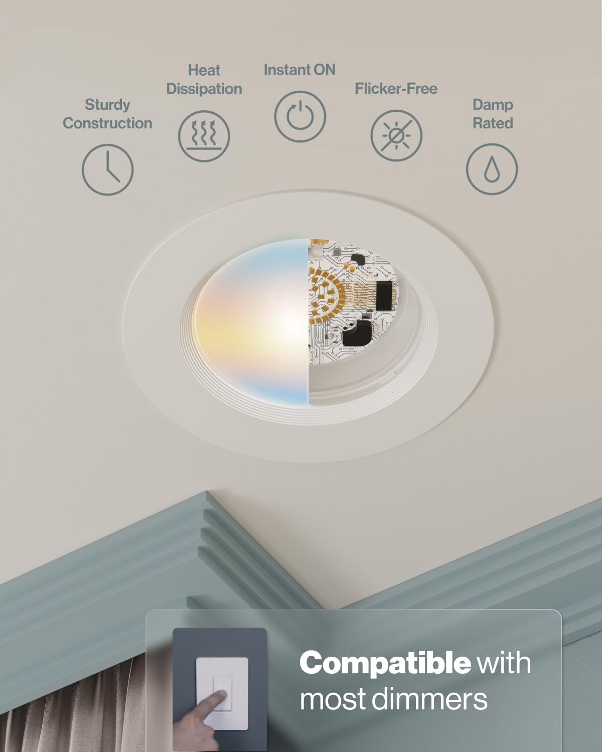 Sunco slim 6-inch LED downlight delivering even kitchen and bath illumination