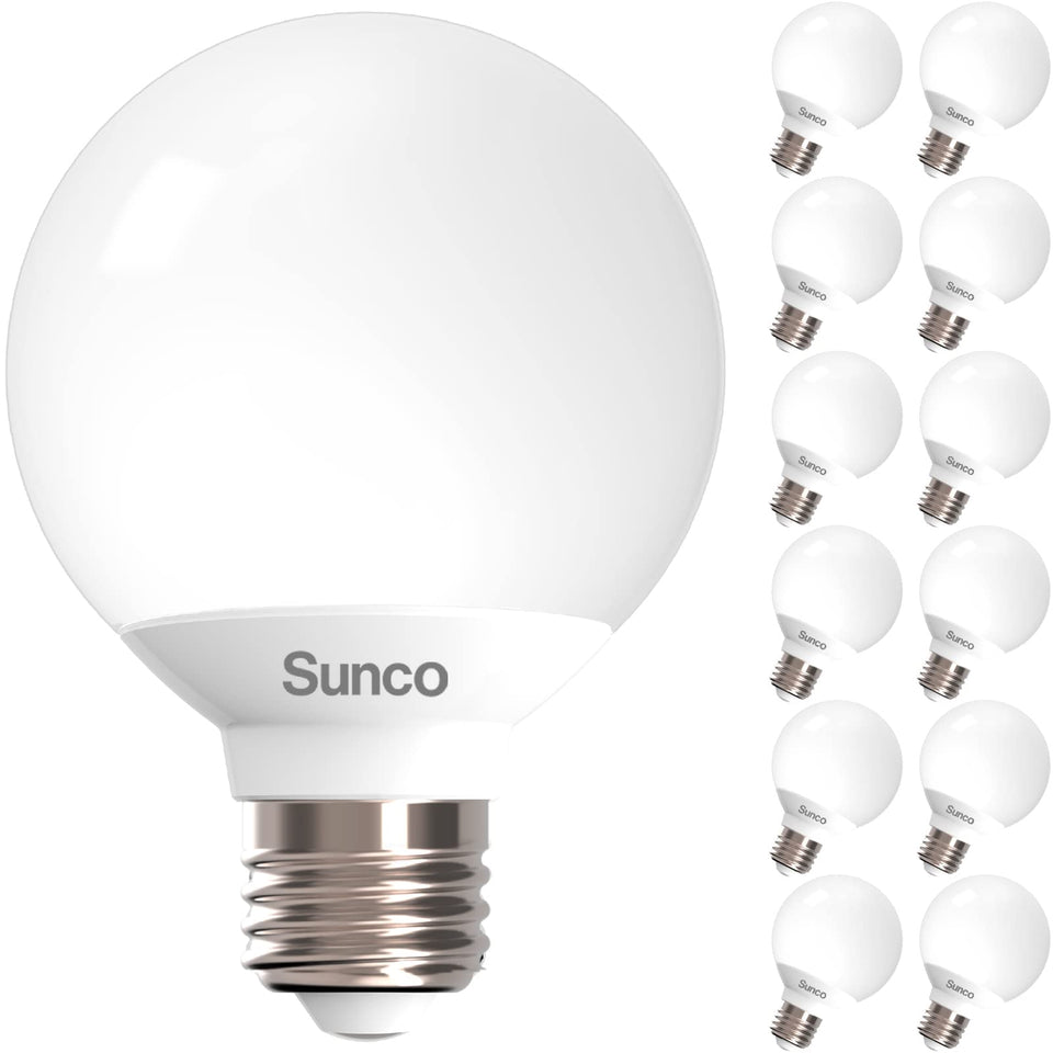Sunco vanity globe G25 with E26 base displayed on bathroom mirror for task lighting