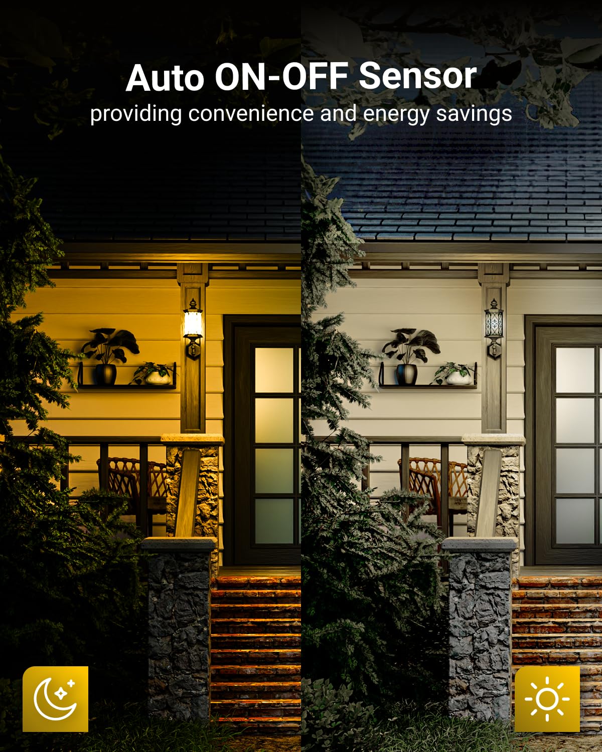 Sunco Yellow LED Bug Light Bulb lighting a patio at night
