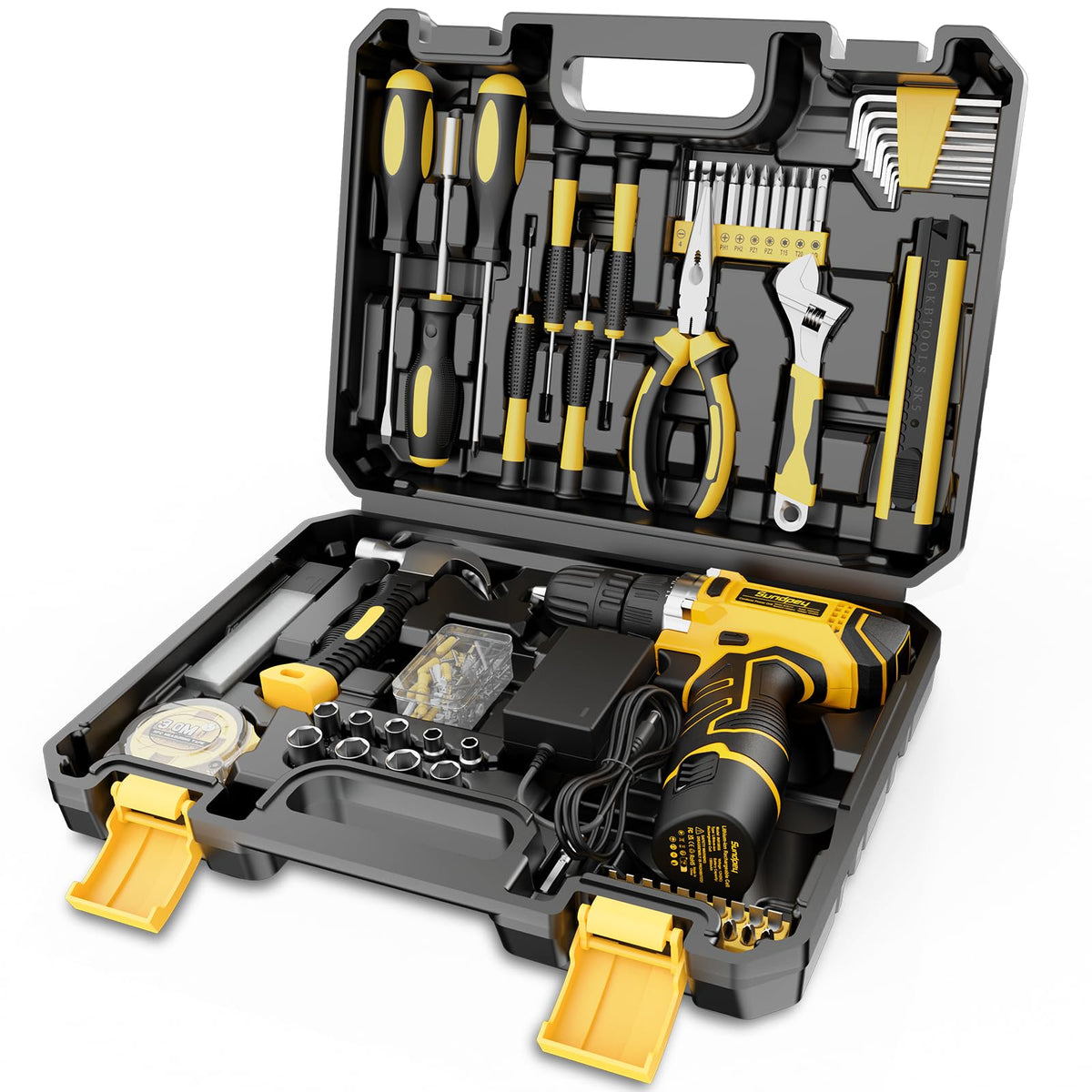 Sundpey 12V cordless drill ready for quick wood and plastic screw driving.