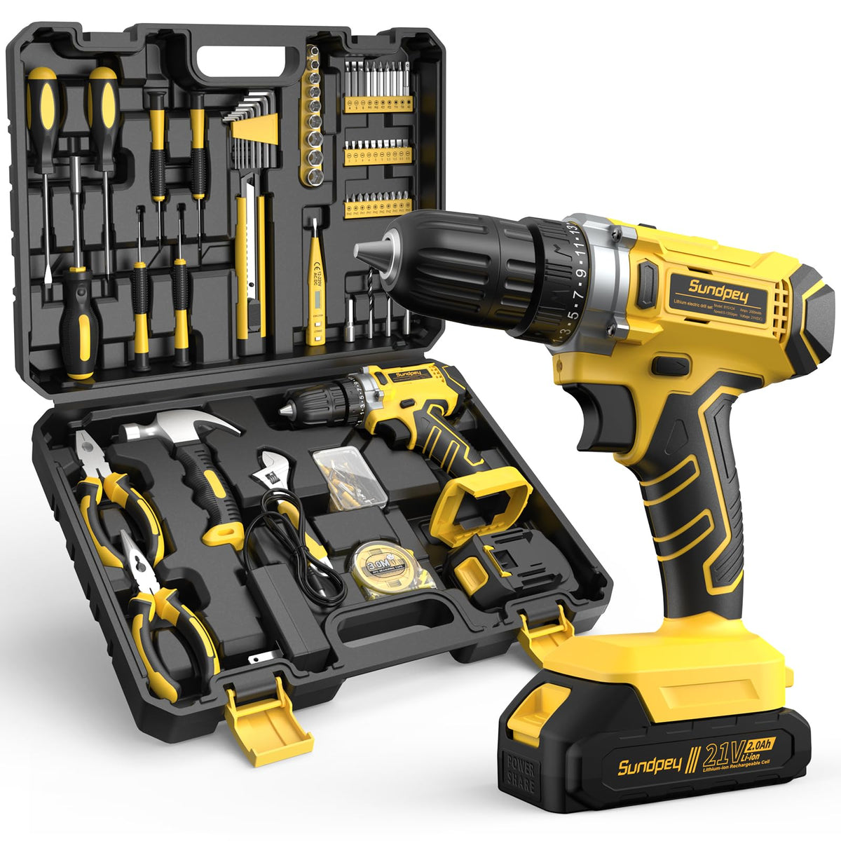 Sundpey 21V cordless drill with battery for quick assembly.