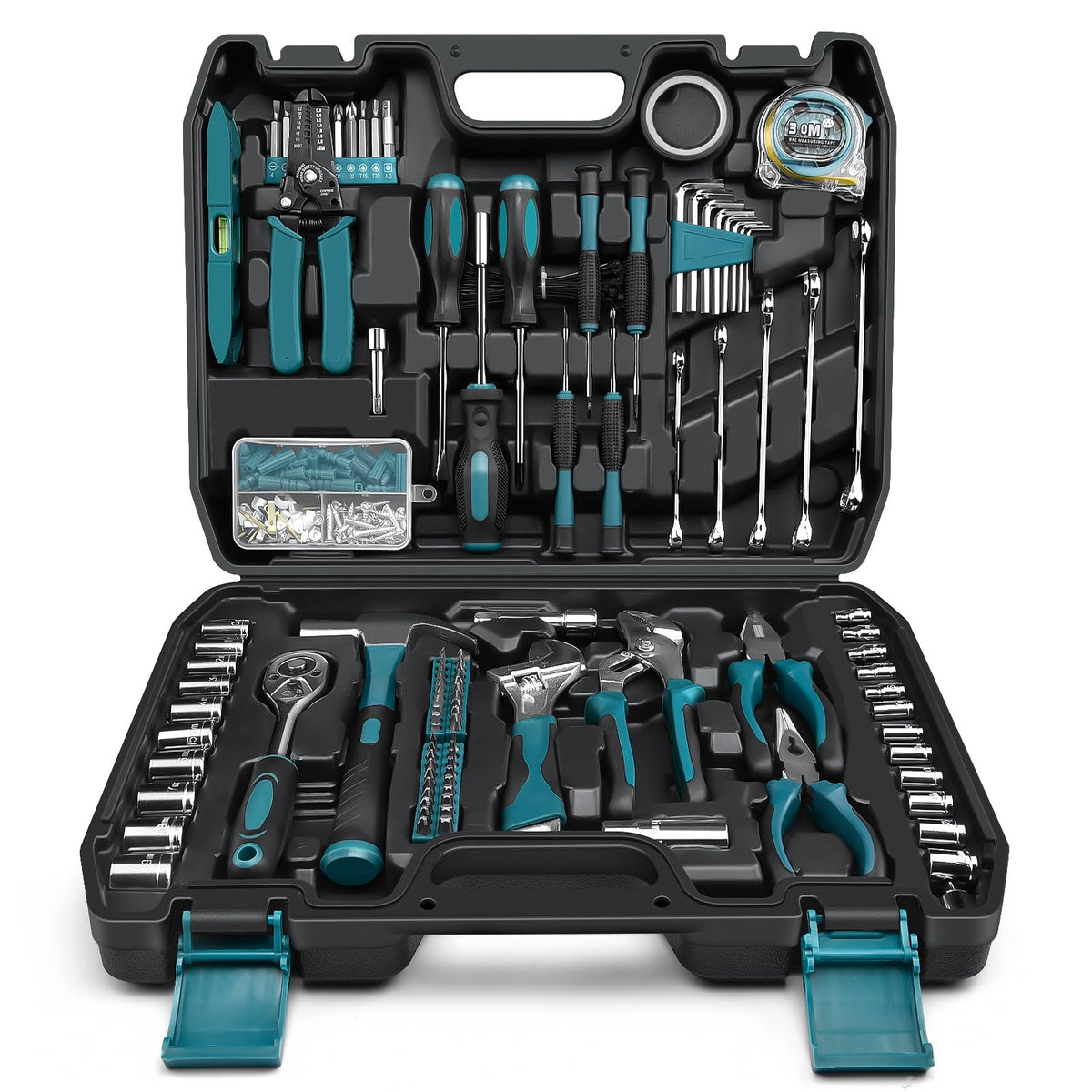 Sundpey 281pc home tool kit case front view for convenient organization and storage