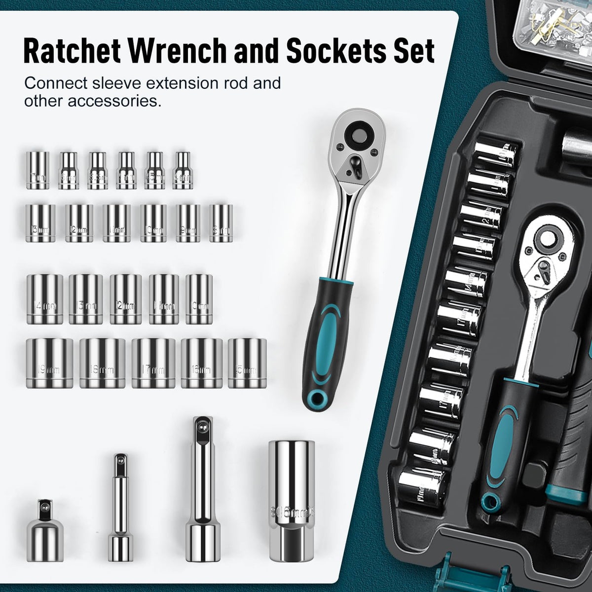 Sundpey 281pc ratchet wrench set and screwdrivers in action-ready arrangement