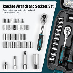 Sundpey 281pc ratchet wrench set and screwdrivers in action-ready arrangement