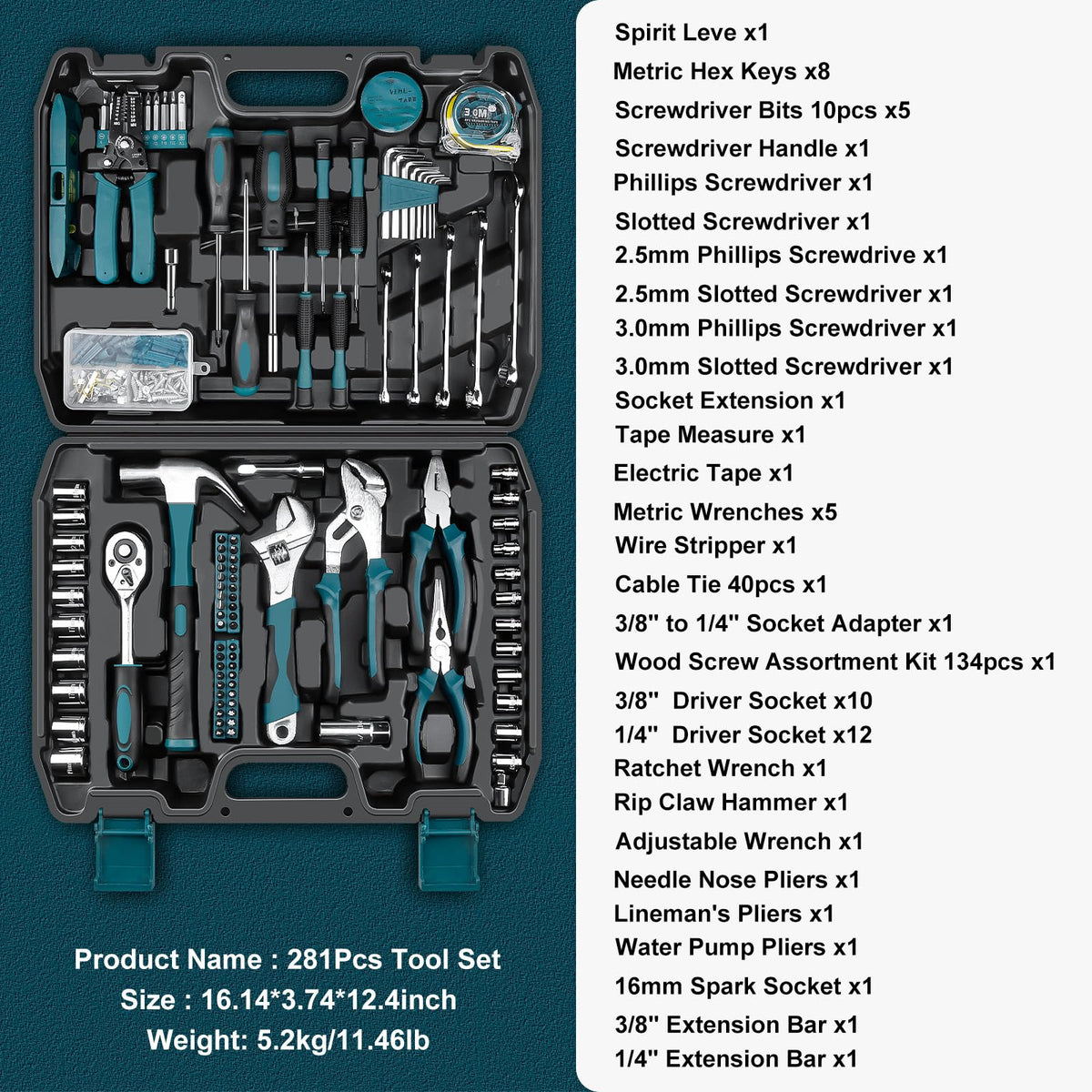 Sundpey 281pc tool kit interior compartments keep tools neatly arranged for quick access