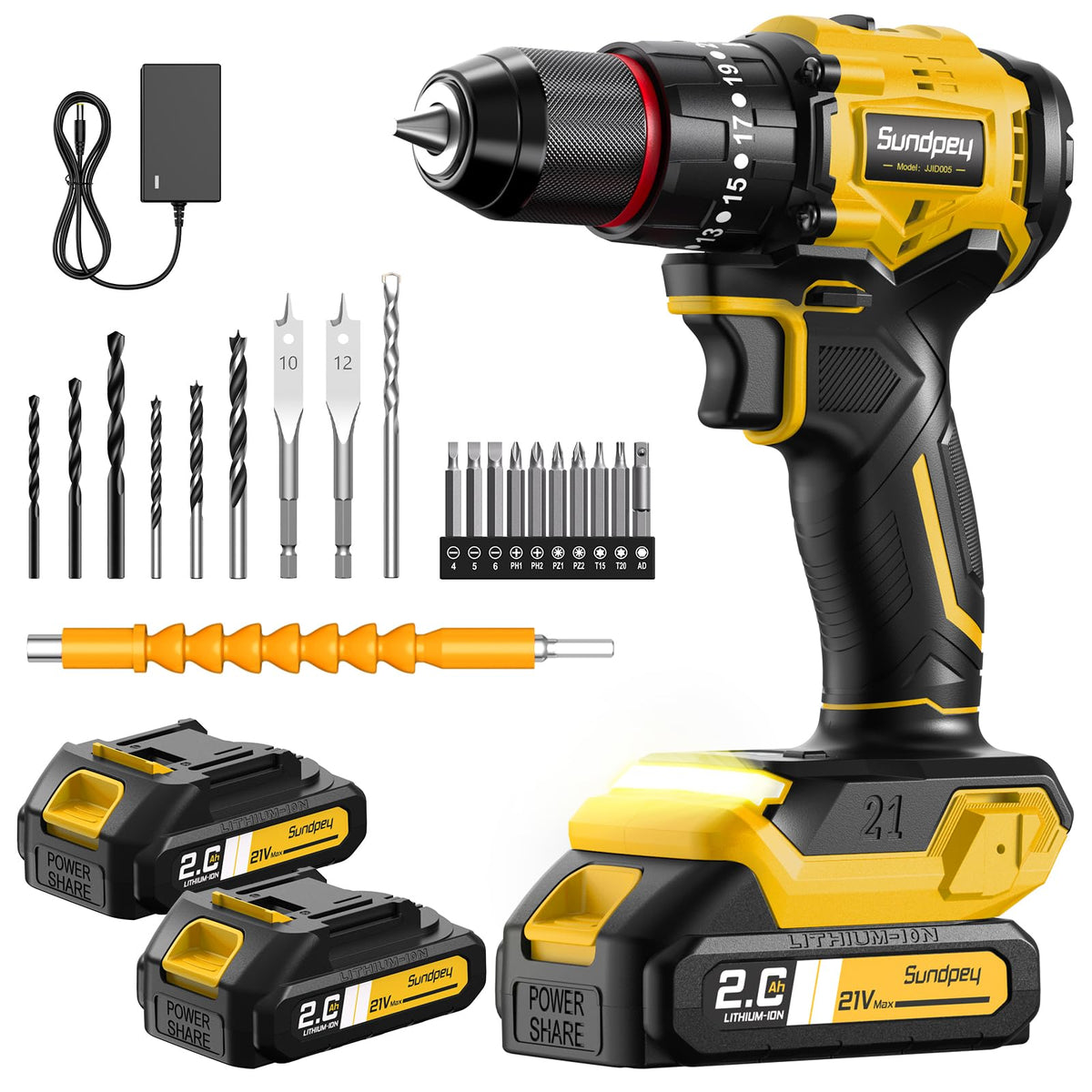 Sundpey cordless drill set front view showing compact kit for versatile home projects