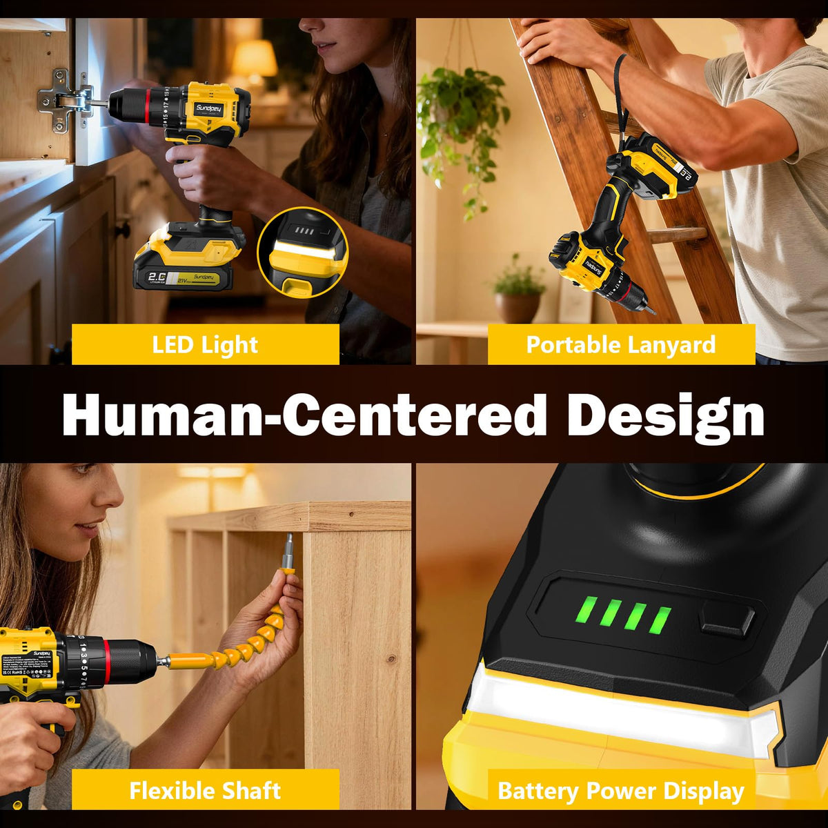 Sundpey cordless drill in use for home screws and light drilling