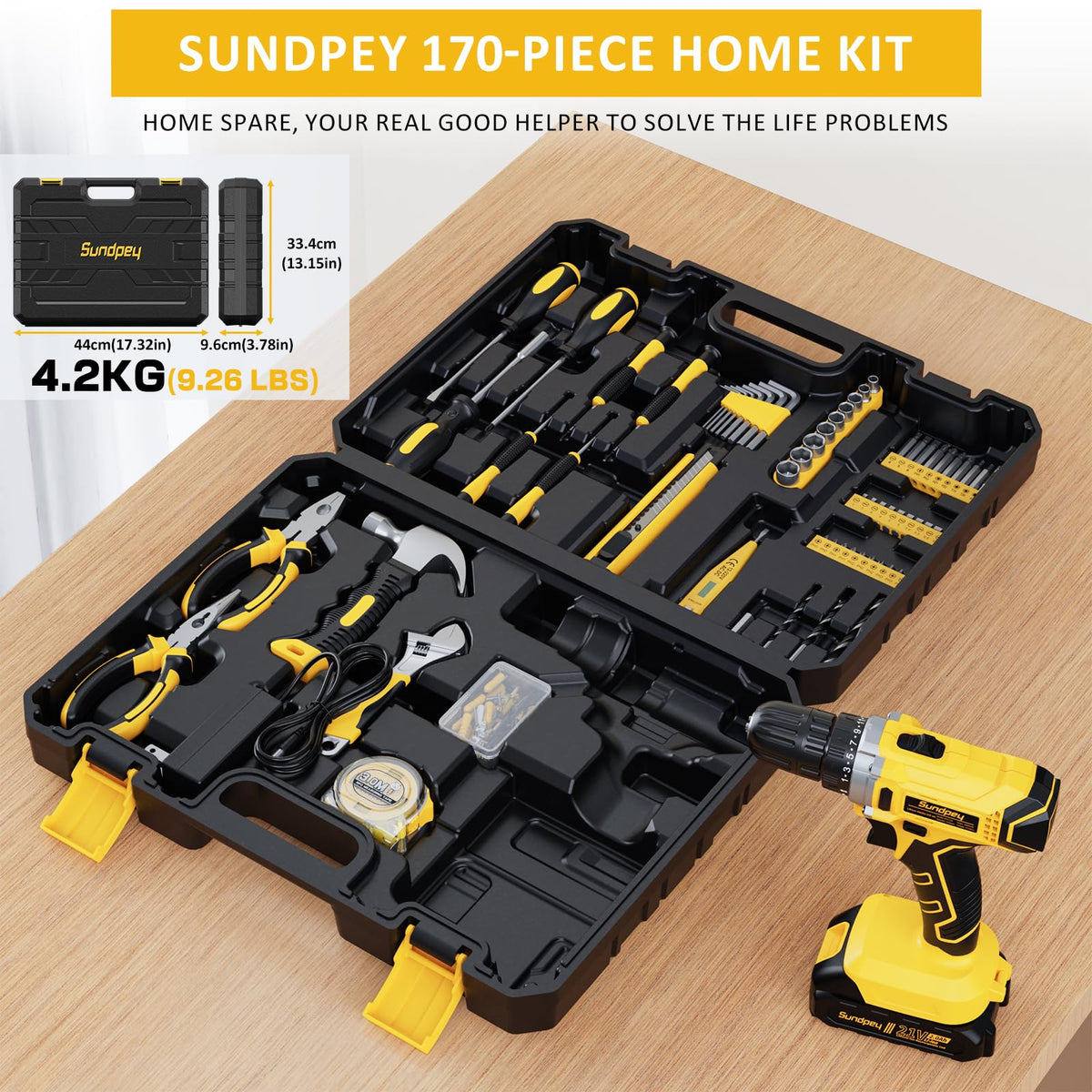 Sundpey portable tool box with secure buckle for travel and storage.