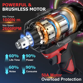 SundpeyPRO cordless impact wrench 2600 RPM brushless motor delivers efficient power