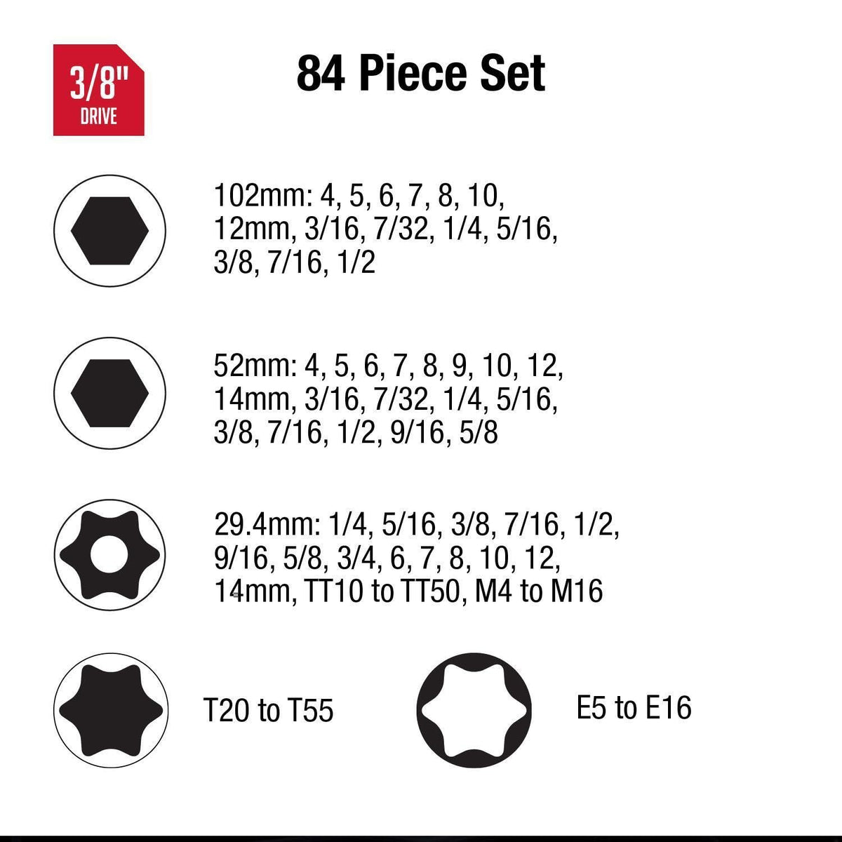Sunex 3569 SAE and metric sockets arranged for versatile fastening tasks