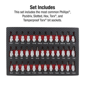 Sunex 9737 37 Pc 3/8 in drive bit socket set contents laid out for quick sizing.
