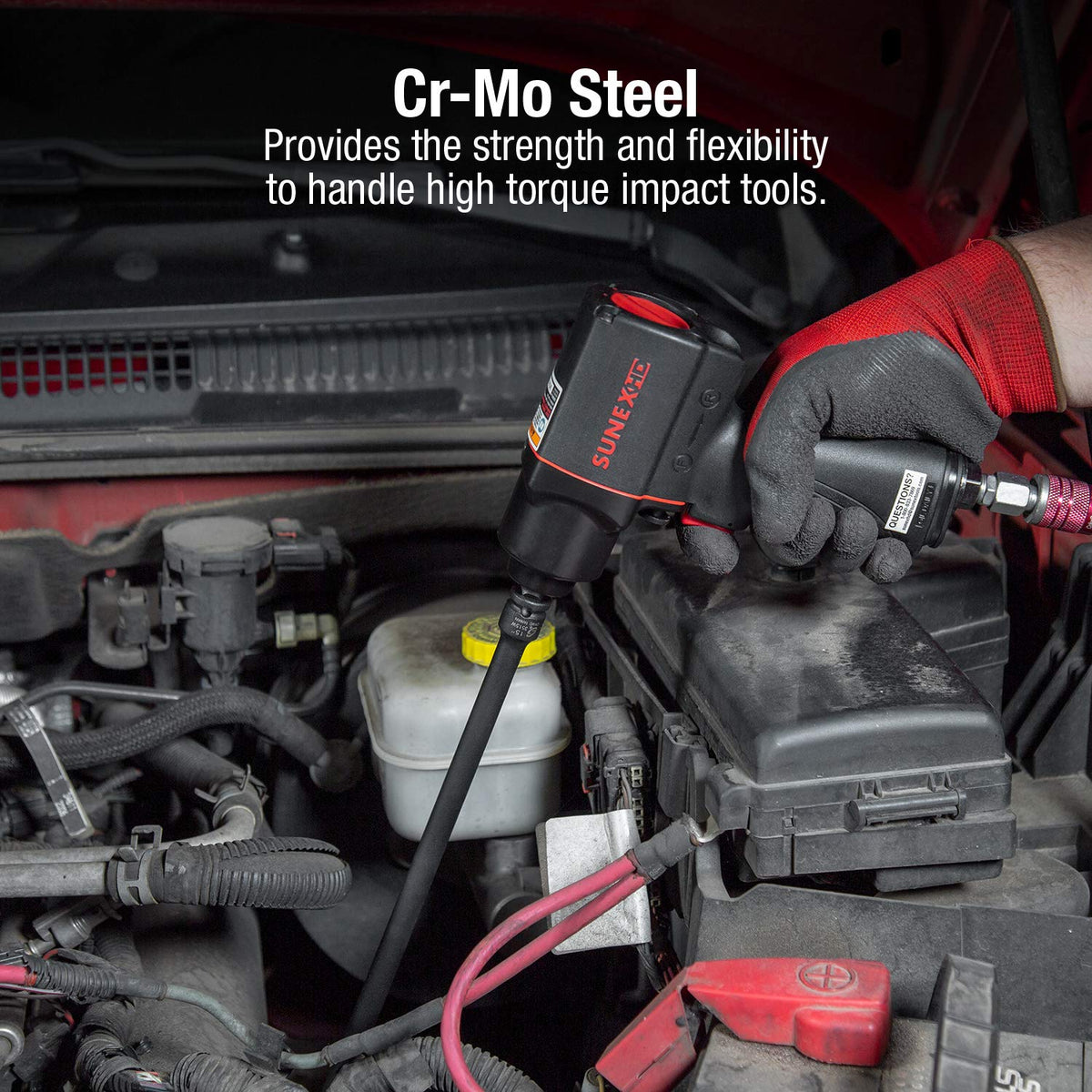 Sunex Tools 3504 15-inch wobble extension extends reach to hard-to-reach areas.