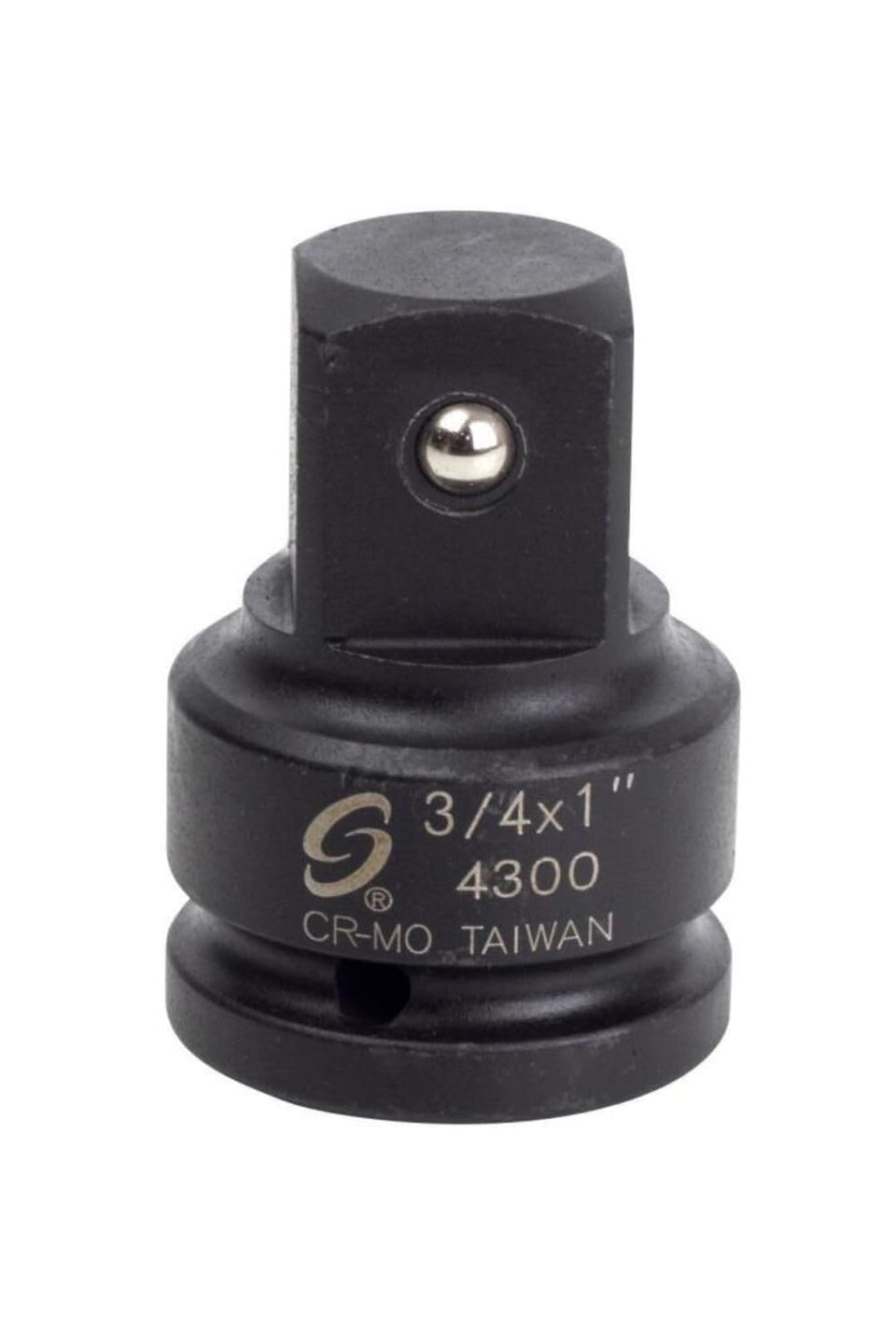 Sunex Tools 4300 adapter showing three-quarter drive to one-inch male for heavy-duty use.