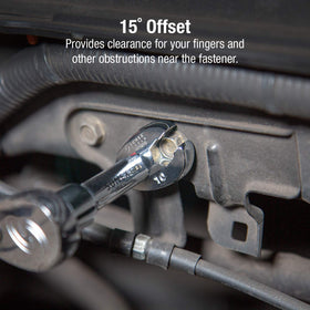 Sunex Tools 9710M crowfoot wrench in use on flare-nut fittings with 3/8 drive