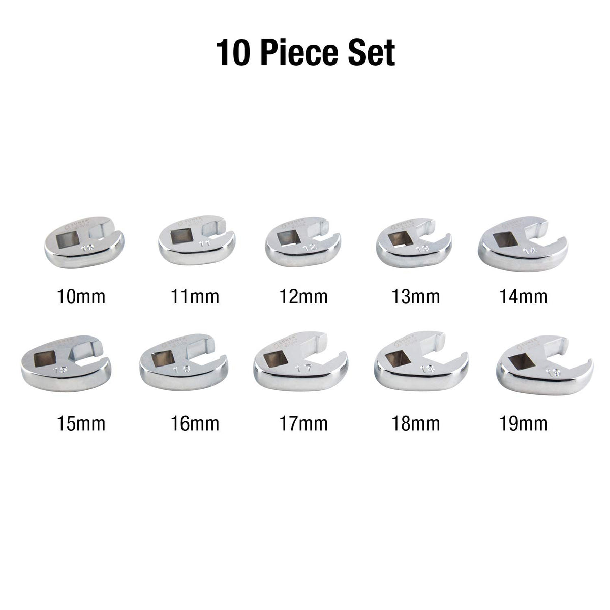 Sunex Tools 9710M metric crowfoot wrenches in a 10-piece set for common fasteners