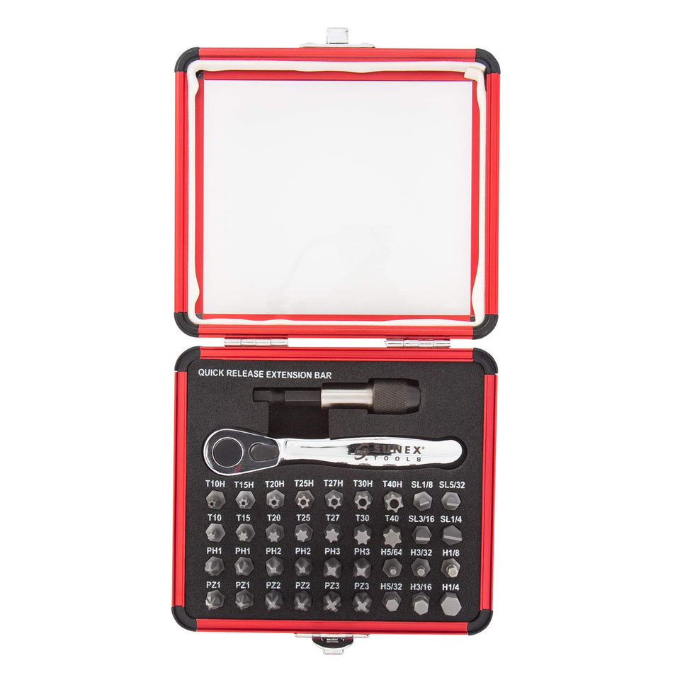Sunex Tools 9726 mini ratchet set in a durable aluminum case for compact transport.