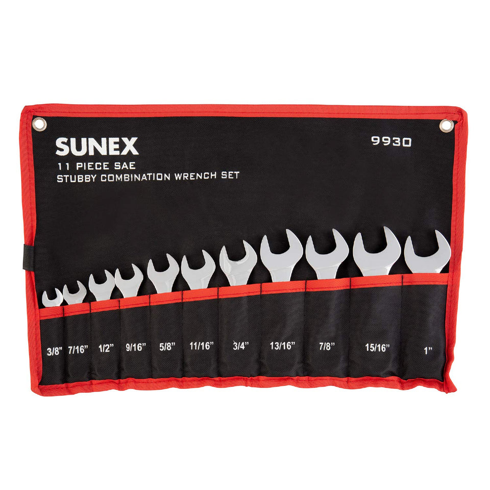 Sunex Tools 9930 SAE stubby wrench set in polished finish, ideal for tight automotive spaces.