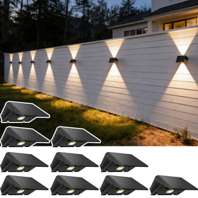 SunFlickt solar fence lights with up-down illumination for layered outdoor ambience