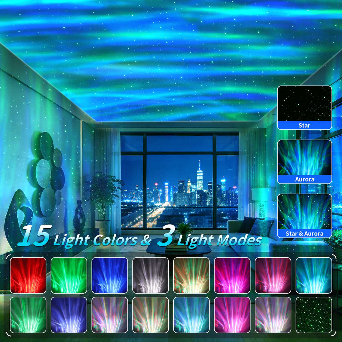 SUNFUCAN Northern Lights Projector green aurora fills the room with calming ambiance.