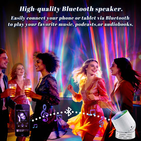 SUNFUCAN Northern Lights Projector Bluetooth speaker streams music for relaxing nights.