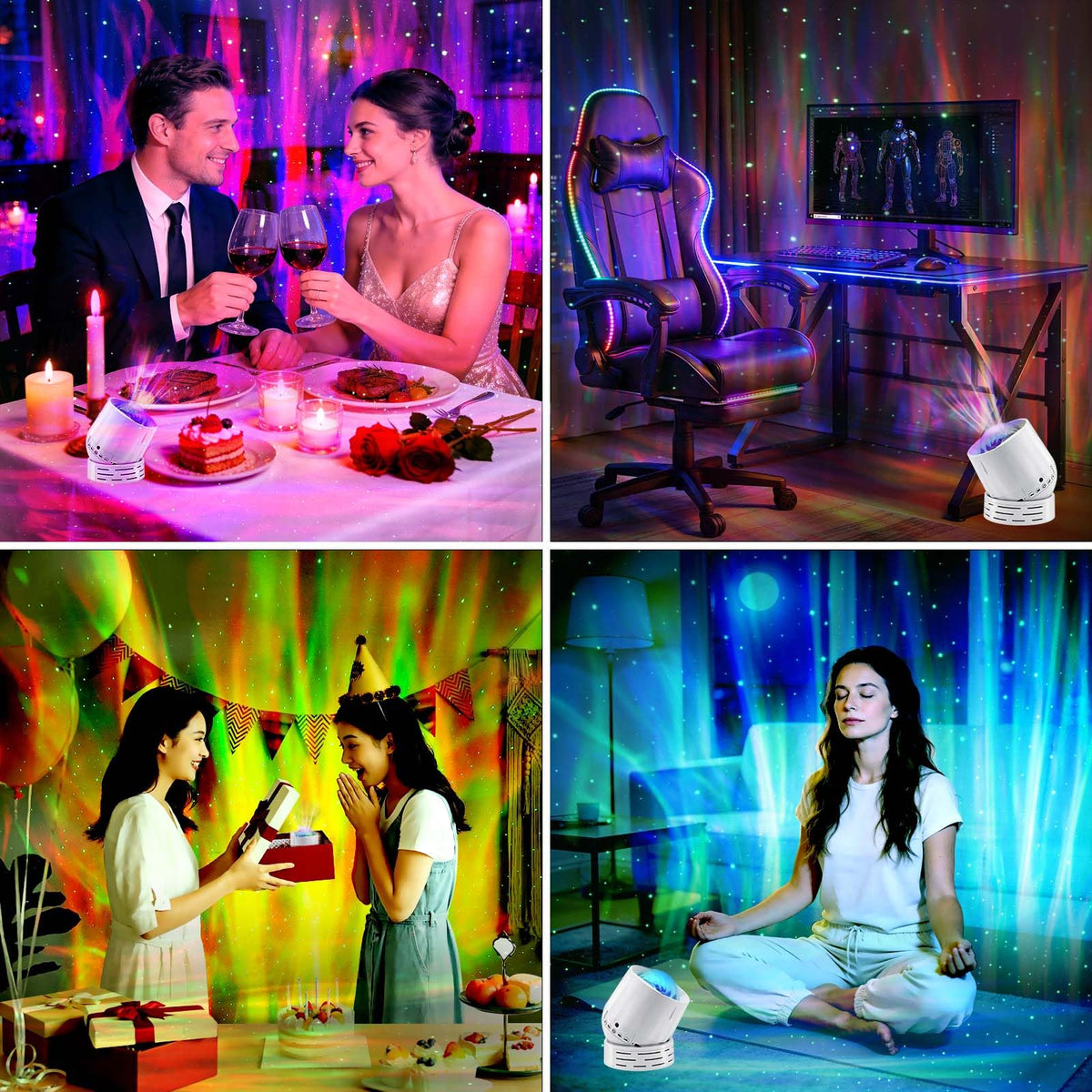 SUNFUCAN Northern Lights Projector remote control enables easy lighting adjustments from bed.