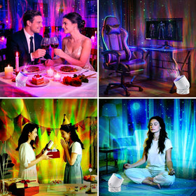SUNFUCAN Northern Lights Projector remote control enables easy lighting adjustments from bed.
