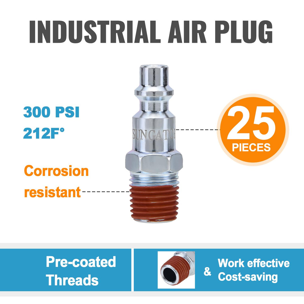 SUNGATOR 1-4 inch male NPT plugs ensuring secure, leak-free joints